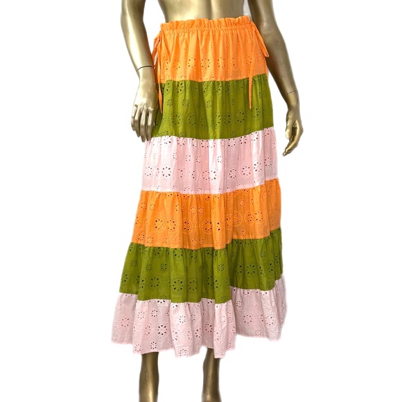 Anthropologie Dresses & Skirts - ANTHROPOLOGIE HUTCH Fantine Maxi Skirt-color-block eyelet-elastic waist SZ XS